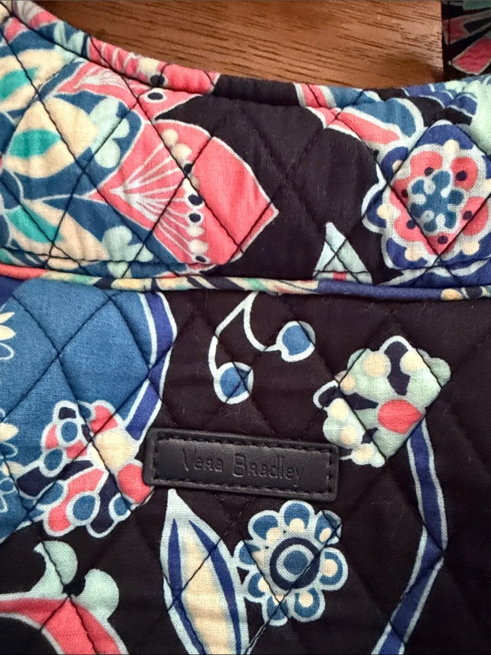 Vera Bradley Quilted Floral Tote in Navy, Teal & Pink